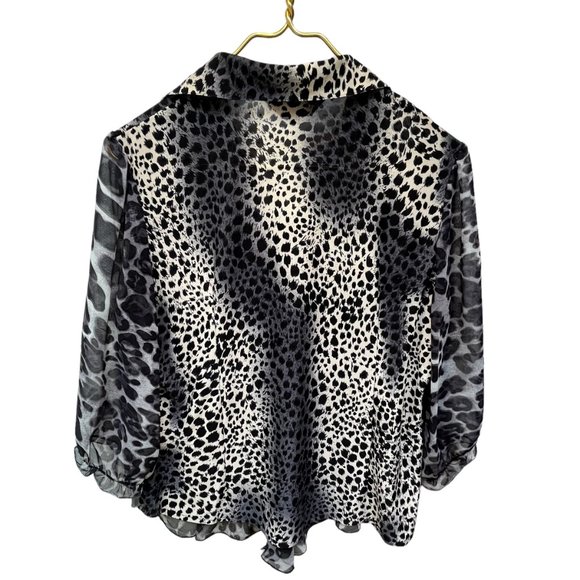 Amanda Collection Black and Cream Leopard Print Blouse Women's Size M - Picture 3 of 12